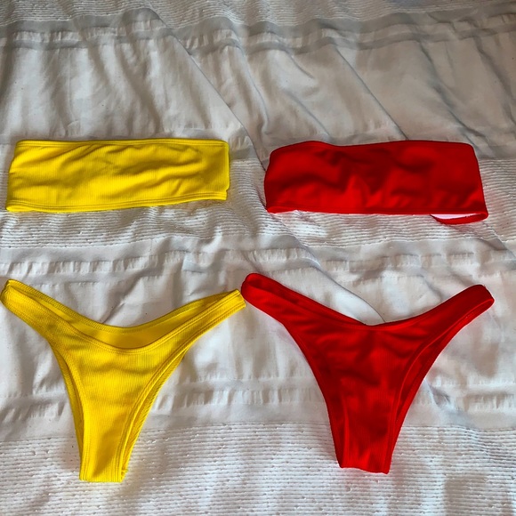 Zaful bandeau bikini bundle yellow and red - Picture 2 of 4